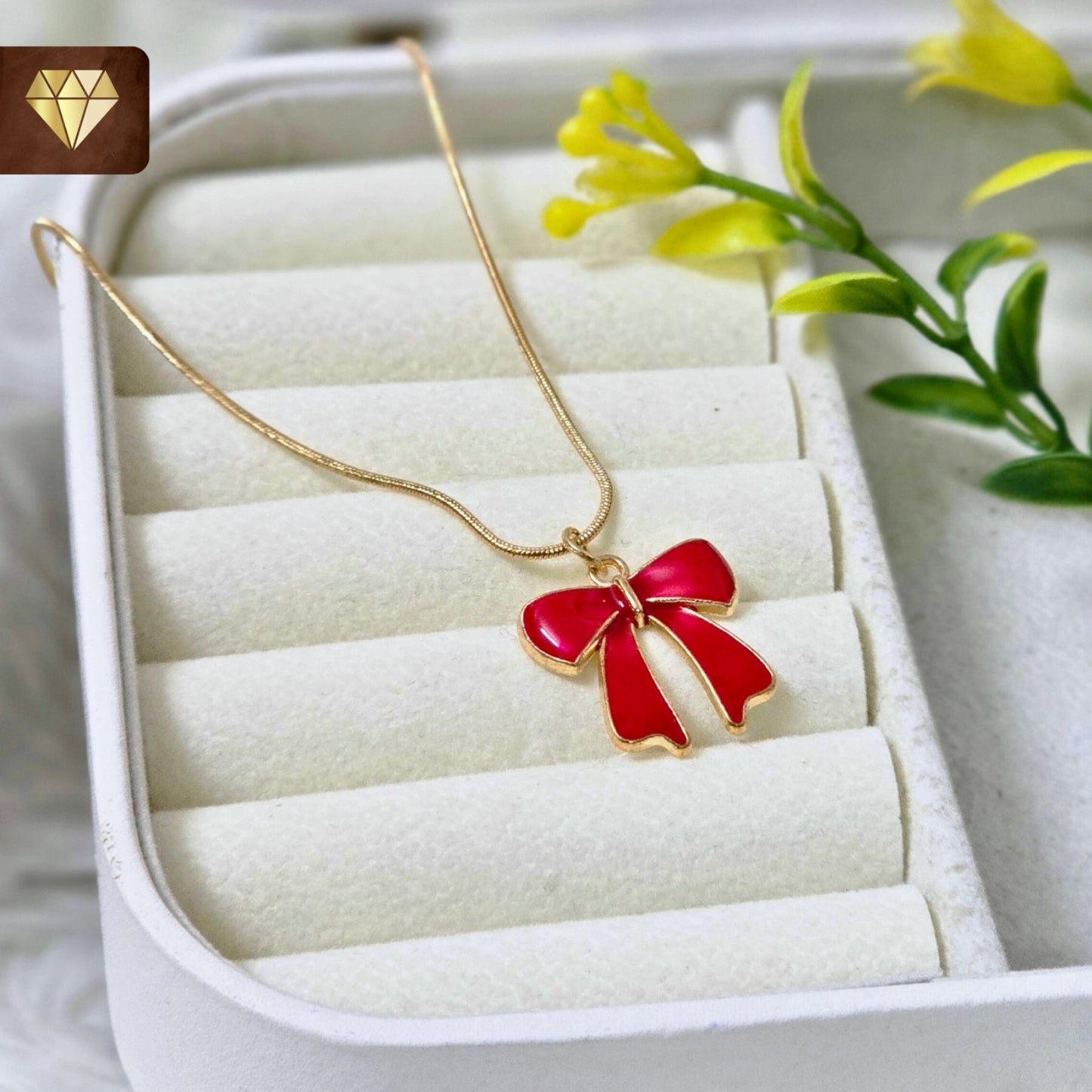 Enchanting Red Bowknot Pendant Necklace