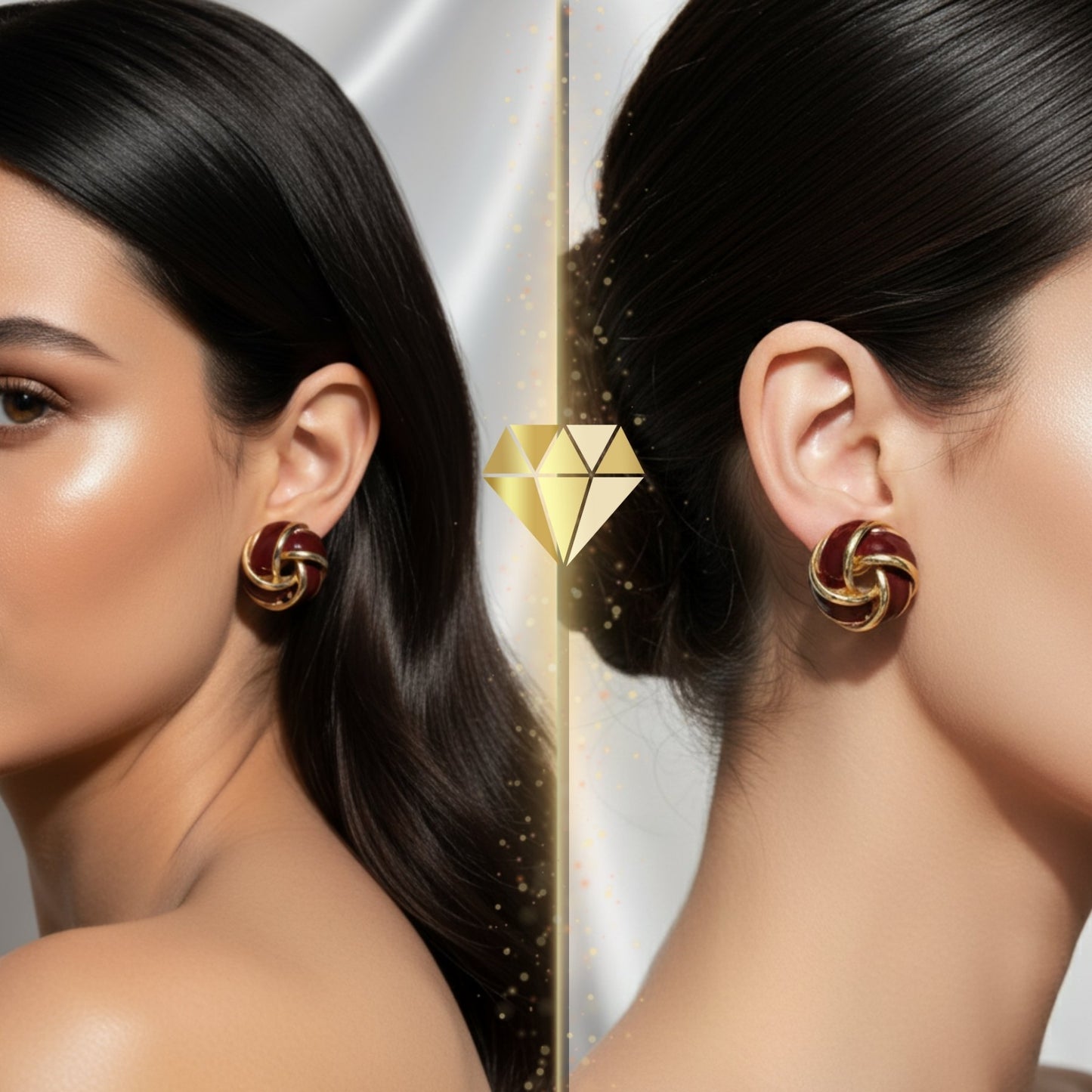 Wine Red Enamel Knot Earrings – Vintage Stud Jewelry