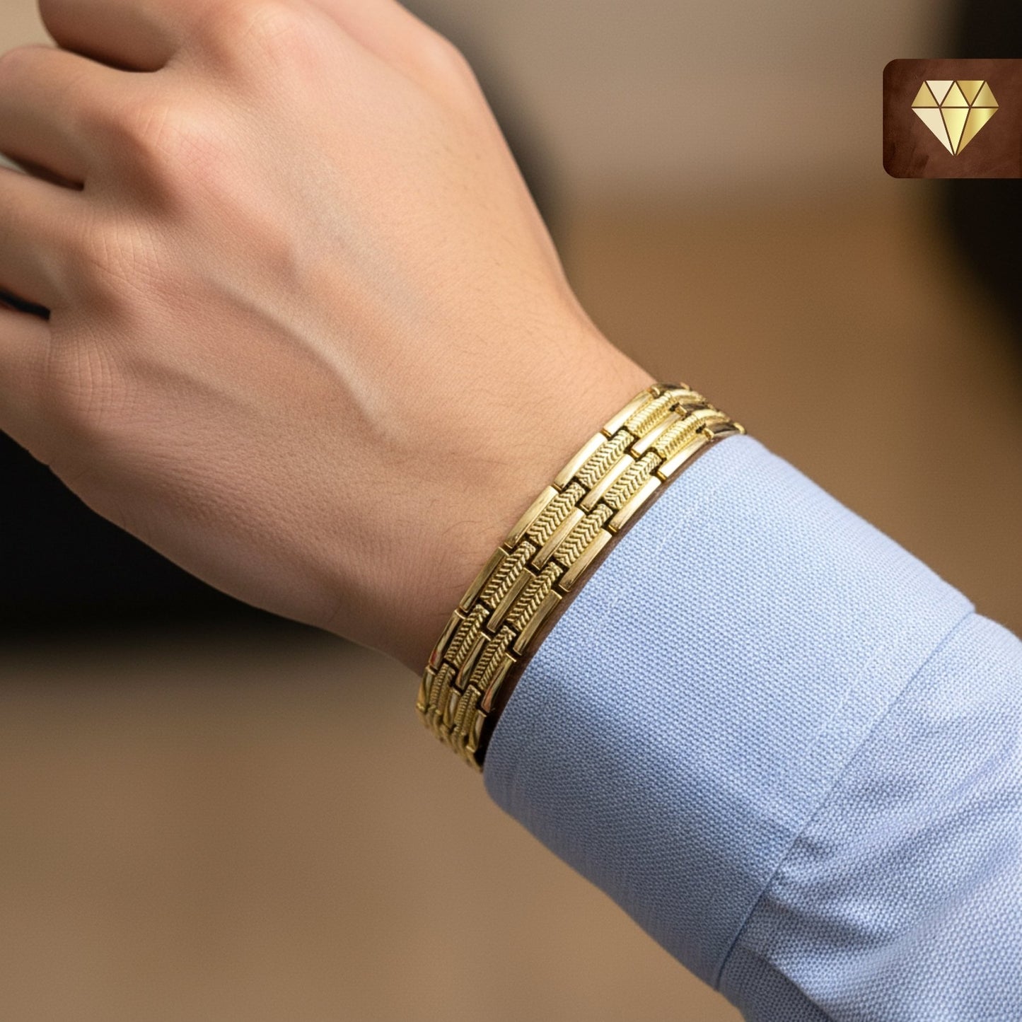 Men’s Gold Chain Bracelet with Engraved Texture – Premium Stainless Steel Link