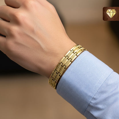 Men’s Gold Chain Bracelet with Engraved Texture – Premium Stainless Steel Link