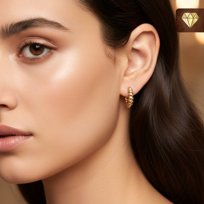 Tiny Rose Gold Rope Hoop Earrings – Minimalist Huggies