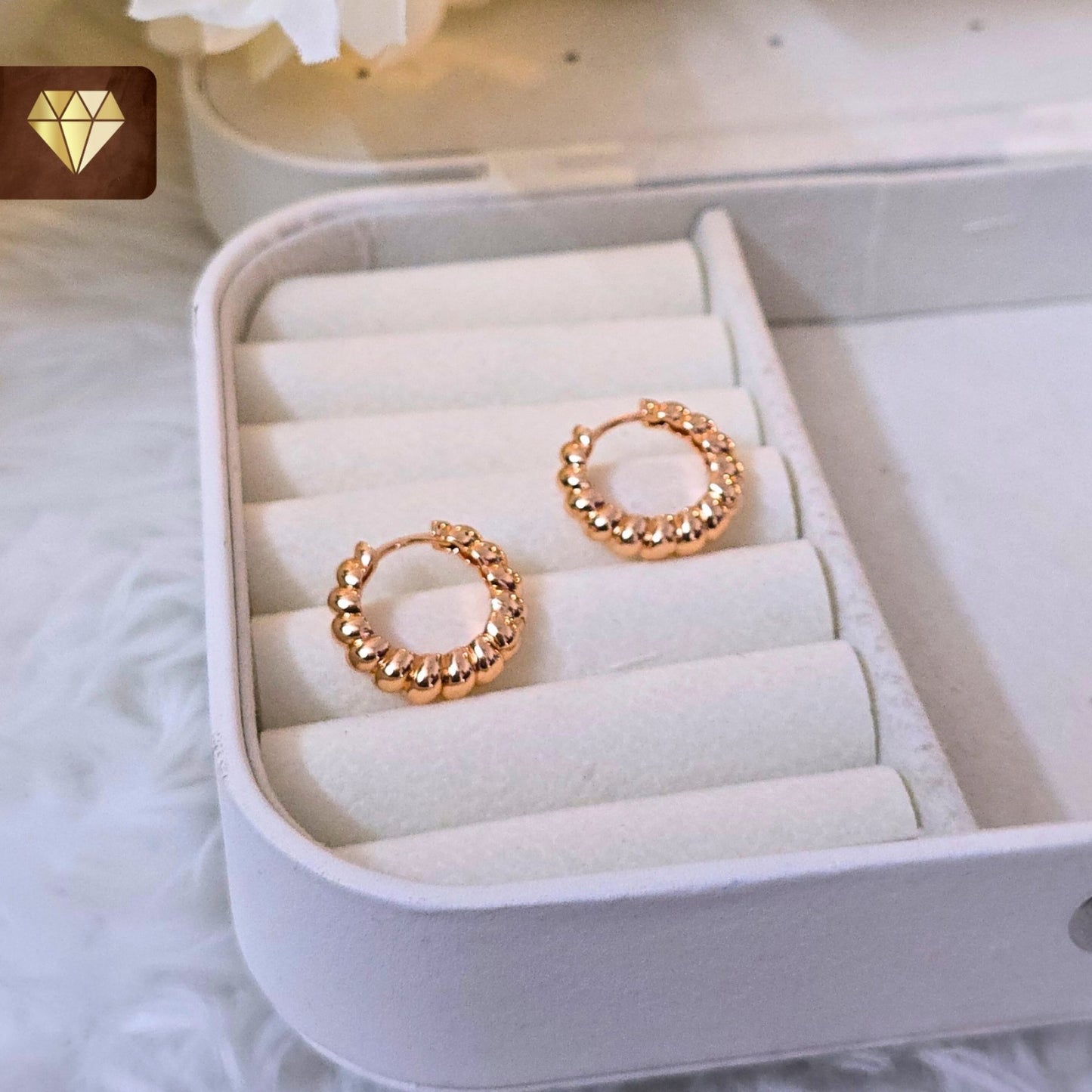 Tiny Rose Gold Rope Hoop Earrings – Minimalist Huggies