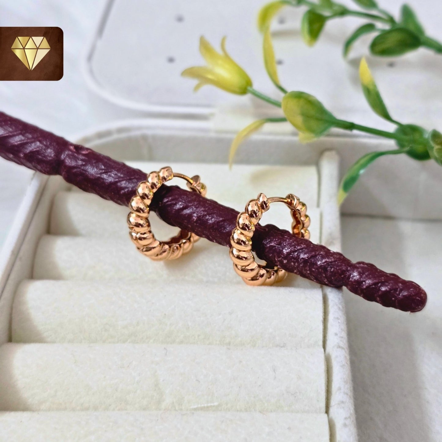 Tiny Rose Gold Rope Hoop Earrings – Minimalist Huggies