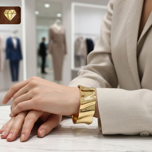 Gold-Plated Broad Wave Design Kada Bracelet