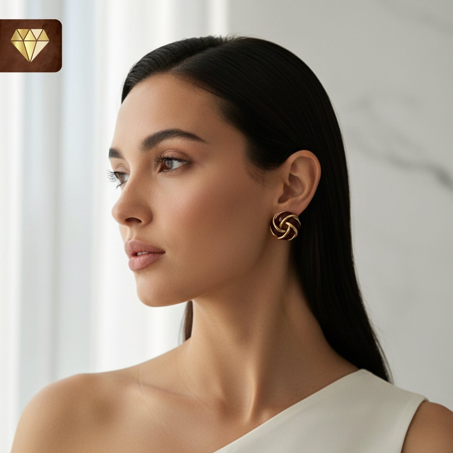 Wine Red Enamel Knot Earrings – Vintage Stud Jewelry