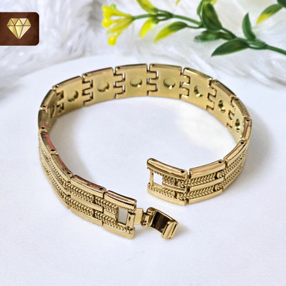 Men’s Gold Chain Bracelet with Engraved Texture – Premium Stainless Steel Link