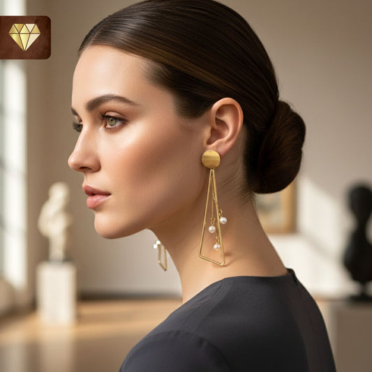 Geometric Drop Earrings with Pearl Accents – Modern Minimalist