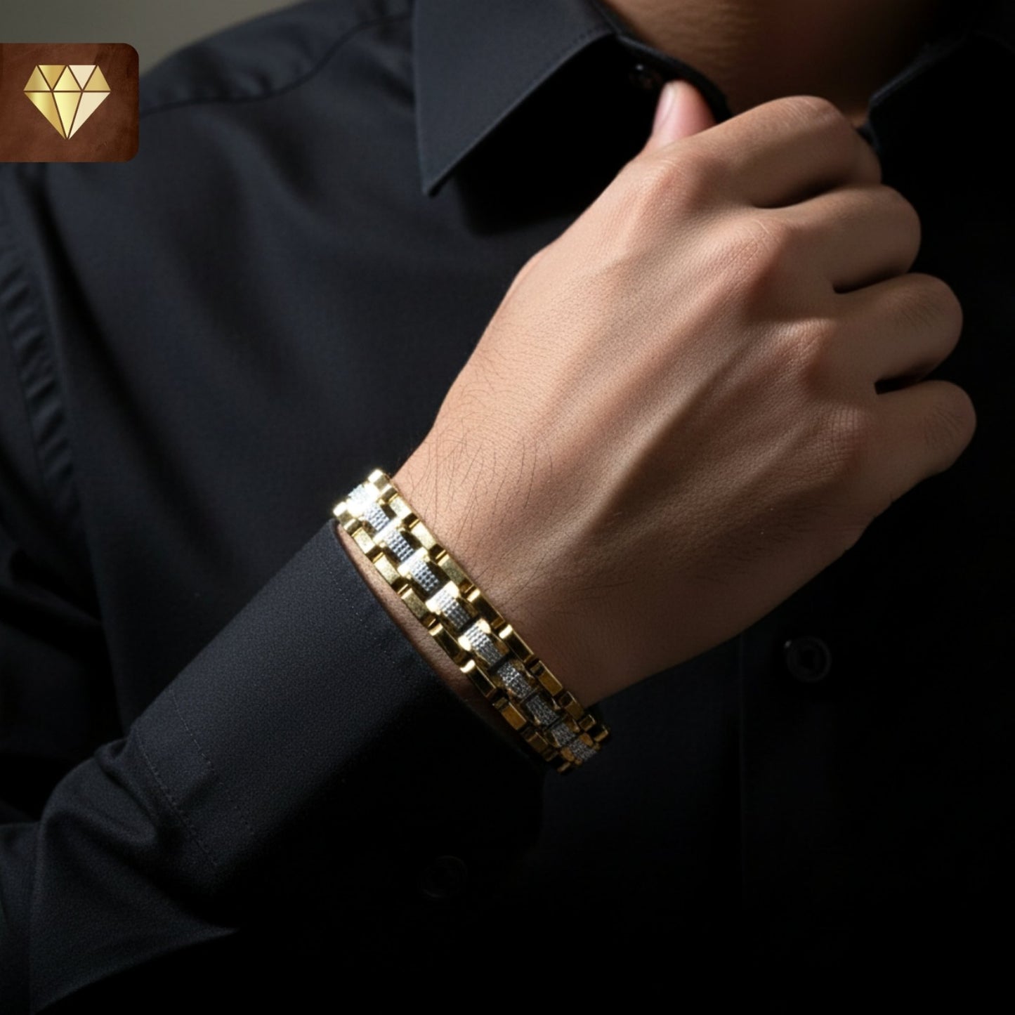 Men’s Gold Chain Bracelet with Silver Accents – Luxury Style