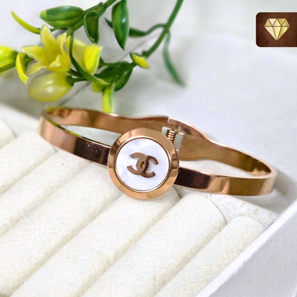 Rose Gold-Plated Minimalist Kada Bracelet with Enamel Round