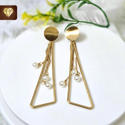 Geometric Drop Earrings with Pearl Accents – Modern Minimalist
