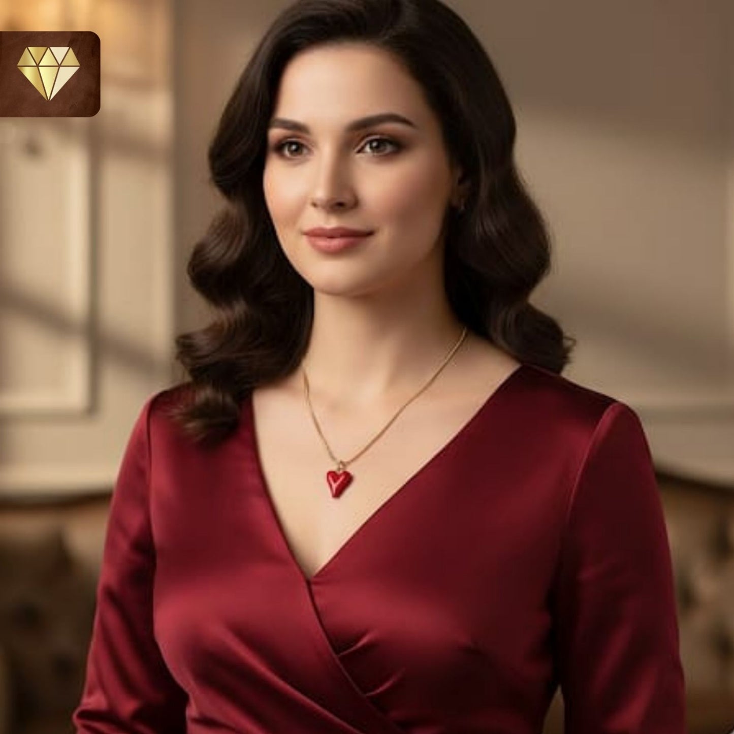 Modern Red Heart Pendant Necklace on Gold-Plated Chain