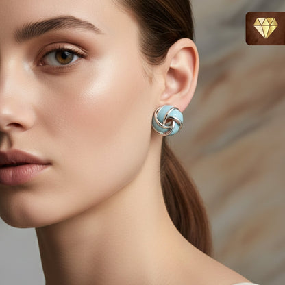 Sky Blue Enamel Knot Silver Stud Earrings – Vintage Jewelry