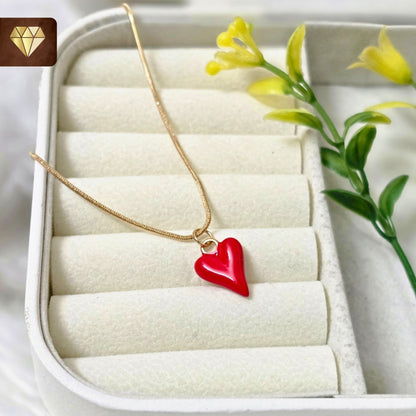 Modern Red Heart Pendant Necklace on Gold-Plated Chain