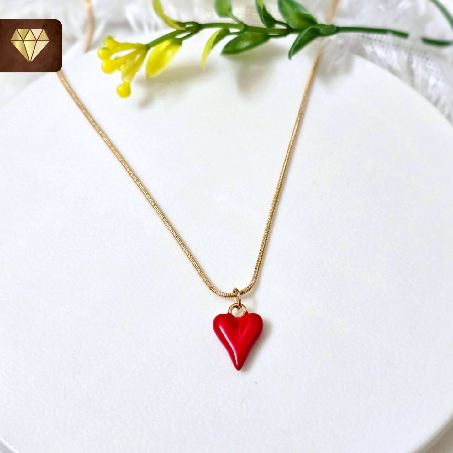 Modern Red Heart Pendant Necklace on Gold-Plated Chain
