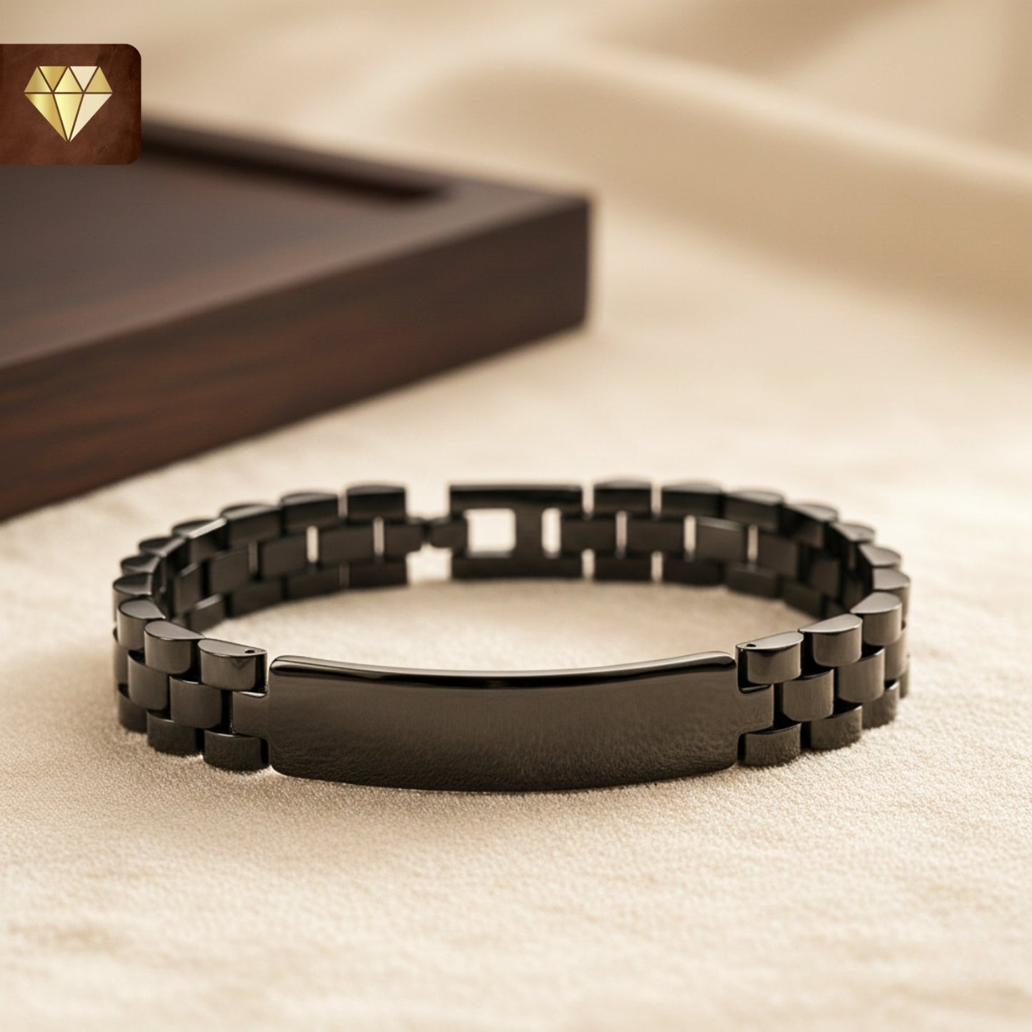 Men’s black stainless steel link bracelet – modern minimalist bold plate chain design
