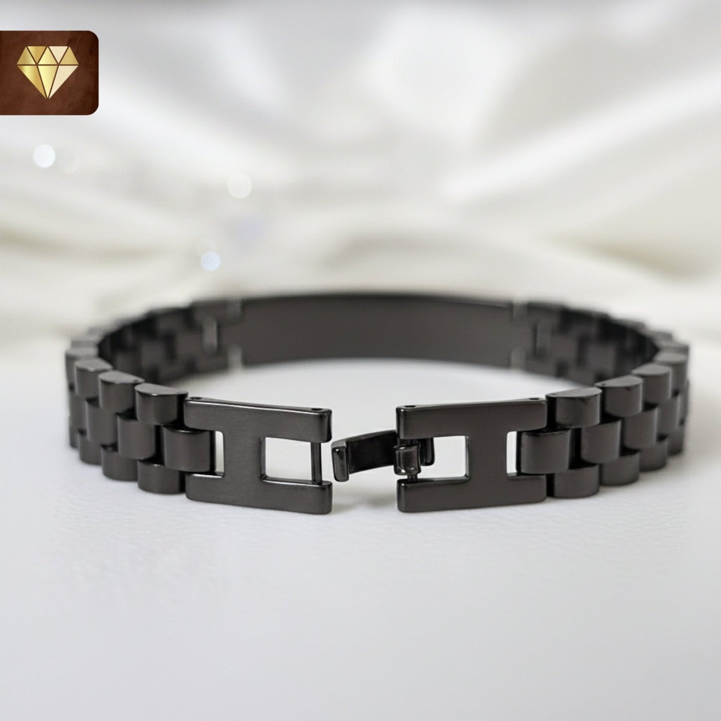 Men’s black stainless steel link bracelet – modern minimalist bold plate chain design