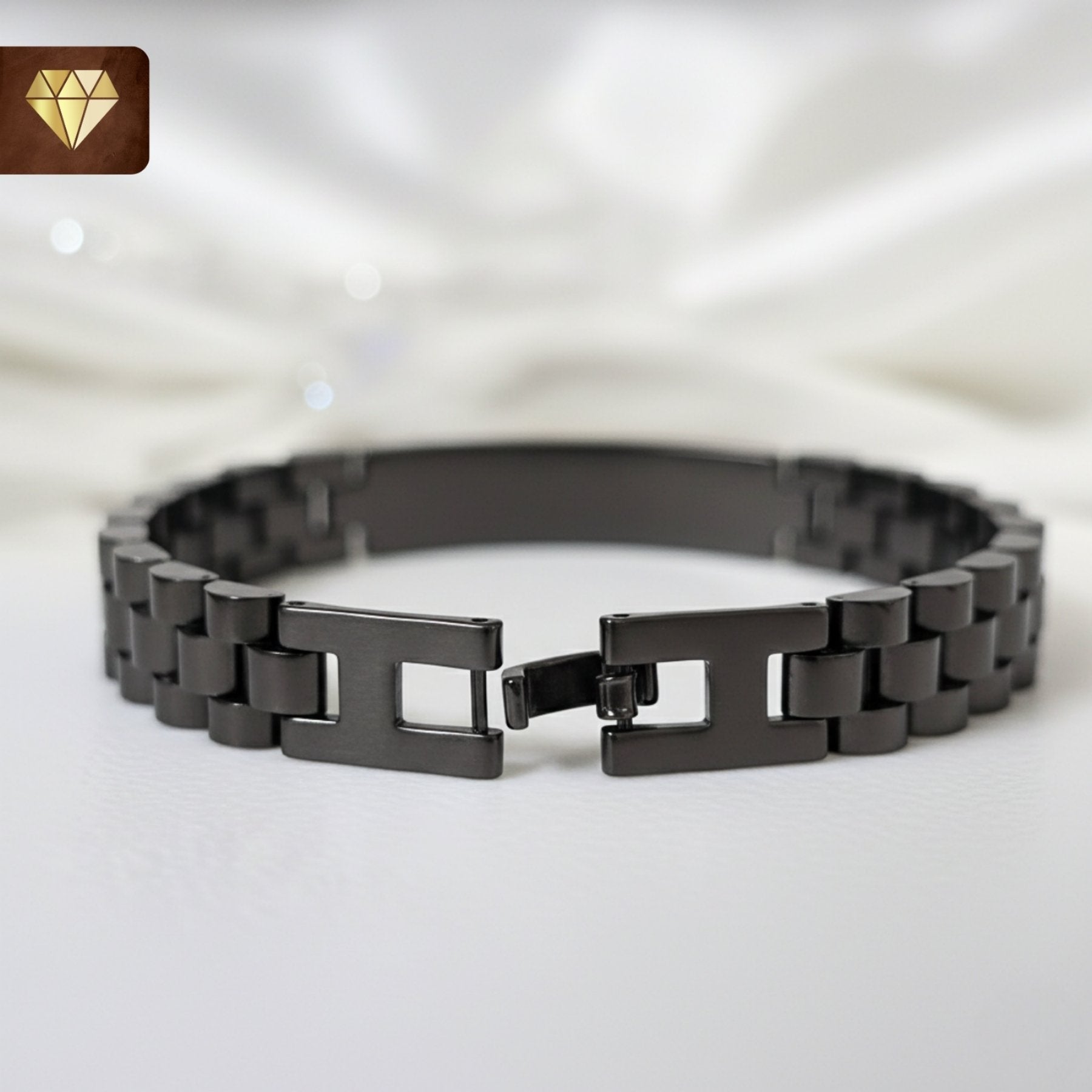 Men’s black stainless steel link bracelet – modern minimalist bold plate chain design