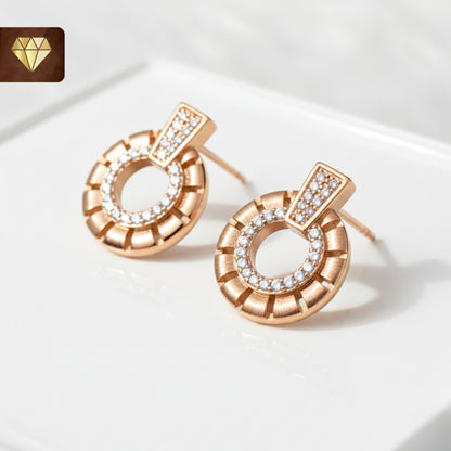 Gold-plated geometric circle AD stud earrings with sparkling CZ stones – minimalist tiny earrings for women