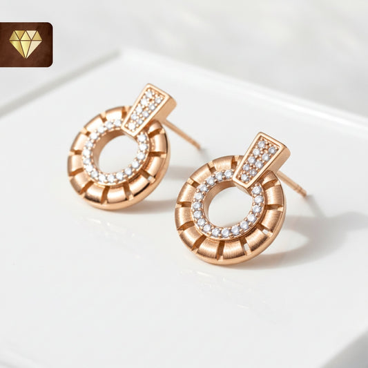 Gold-plated geometric circle AD stud earrings with sparkling CZ stones – minimalist tiny earrings for women