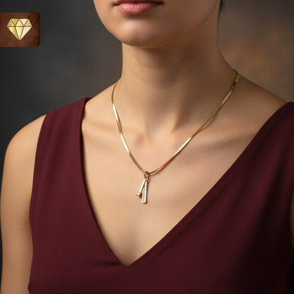 Gold-plated geometric bar pendant necklace with solitaire and baguette AD (American Diamond) CZ stones for women