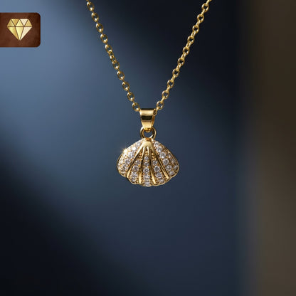 Gold-plated pearl shell pendant necklace with AD (American Diamond) CZ stones for women