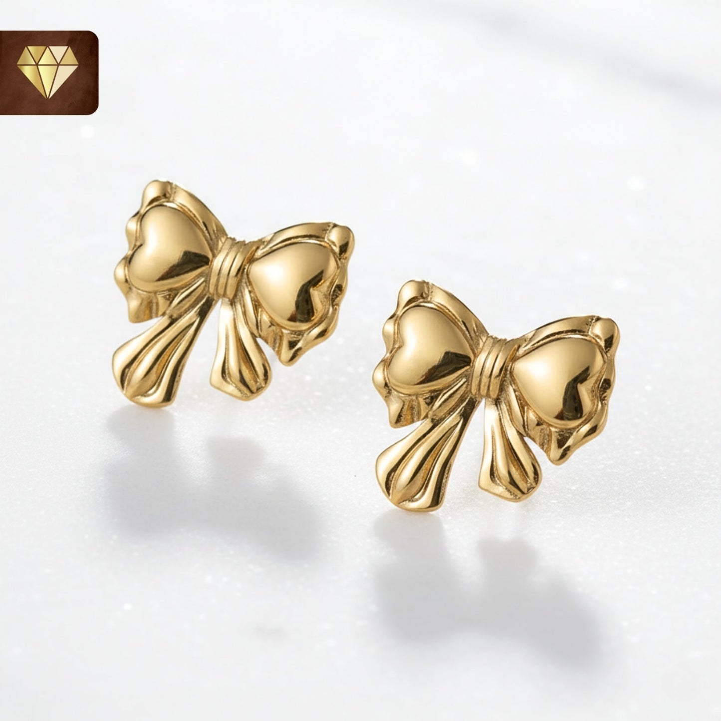 Gold-plated bow knot stud earrings with ribbon design – cute daily wear jewelry for women