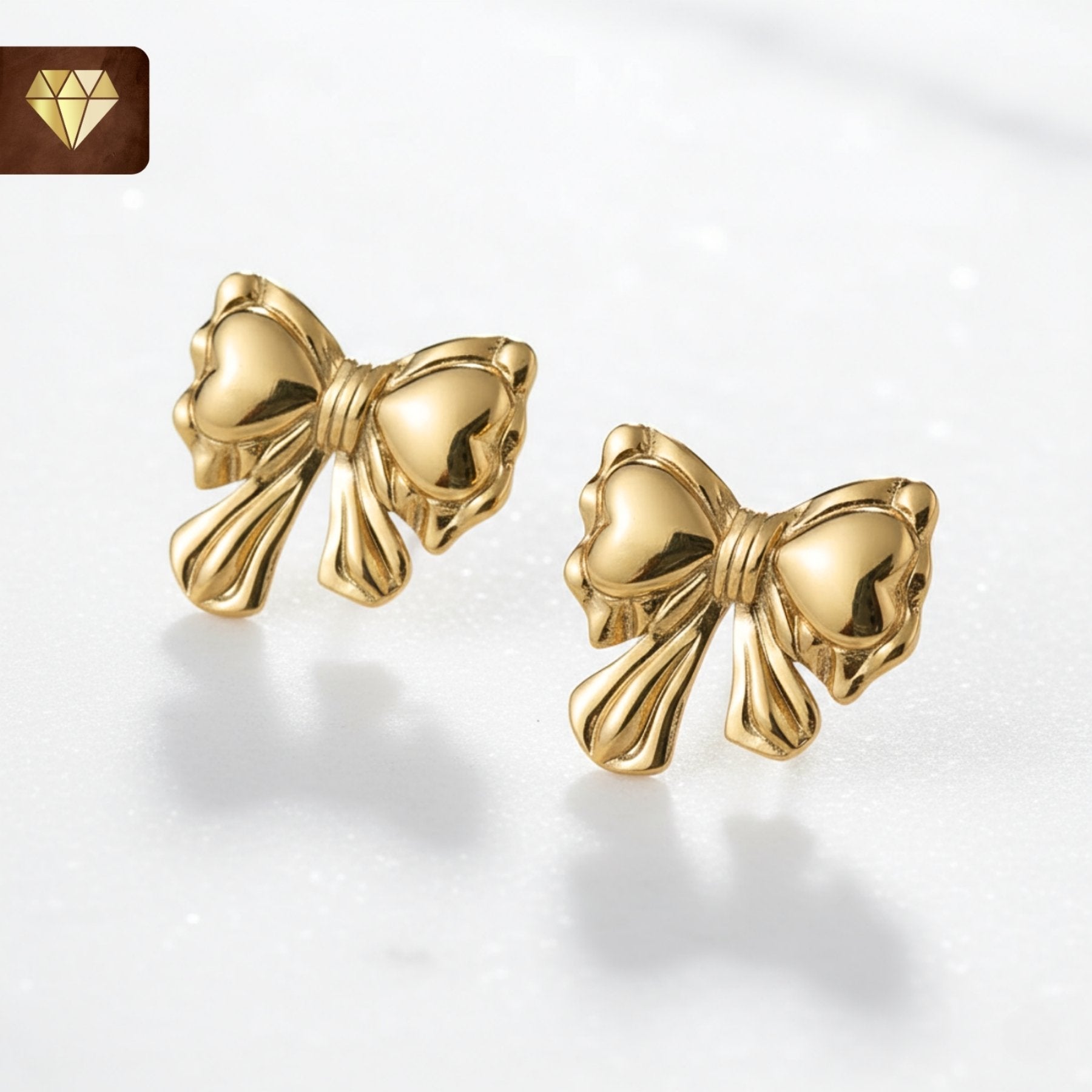 Gold-plated bow knot stud earrings with ribbon design – cute daily wear jewelry for women