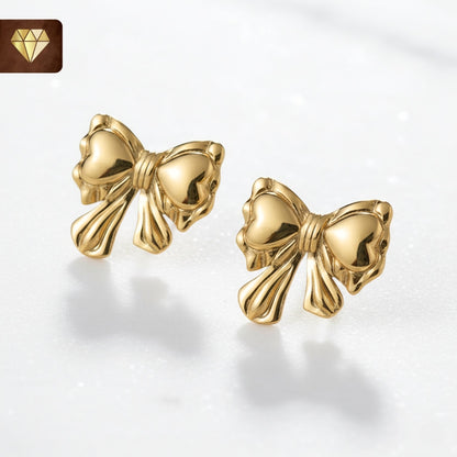 Gold-plated bow knot stud earrings with ribbon design – cute daily wear jewelry for women