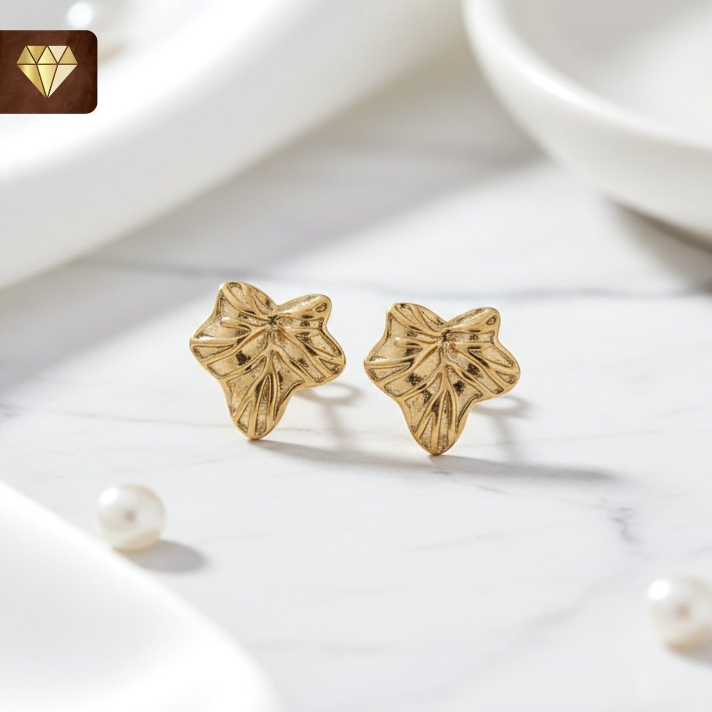 Gold-plated leaf stud earrings with nature-inspired design – minimalist daily wear jewelry for women