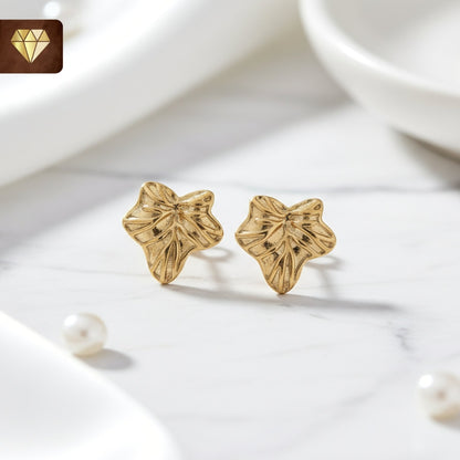 Gold-plated leaf stud earrings with nature-inspired design – minimalist daily wear jewelry for women