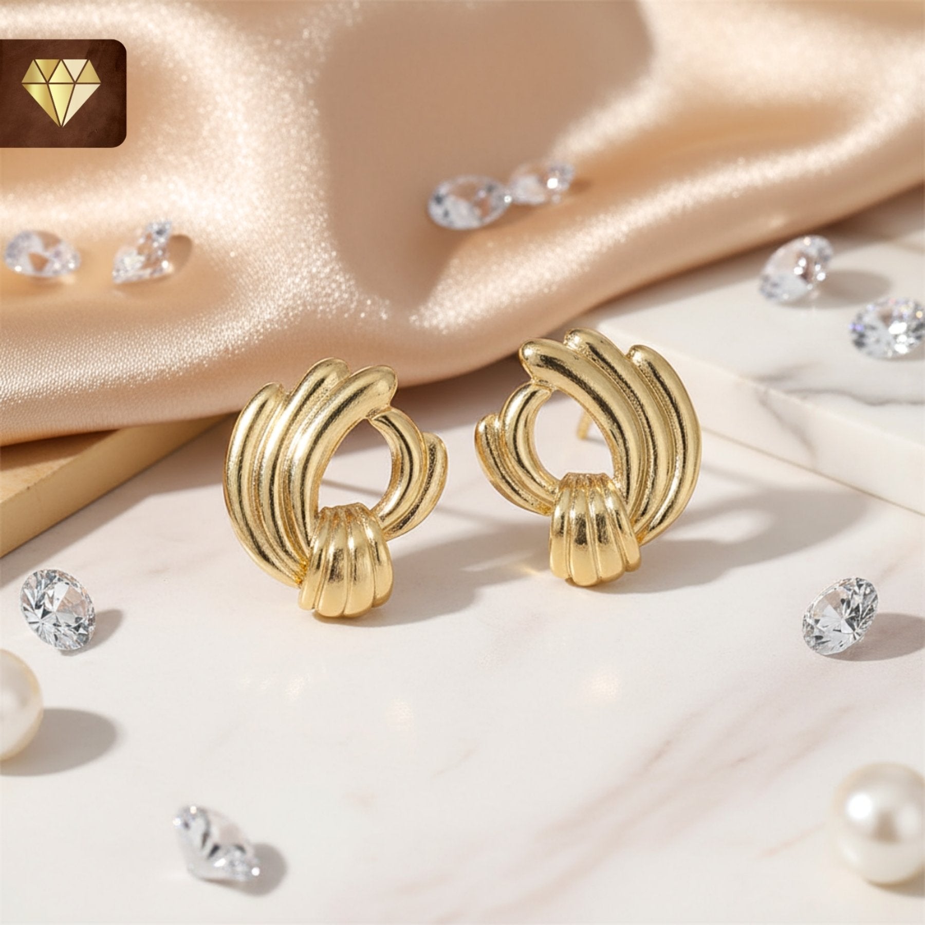 Gold-plated sculptural knot stud earrings – vintage-inspired small round jewelry for women