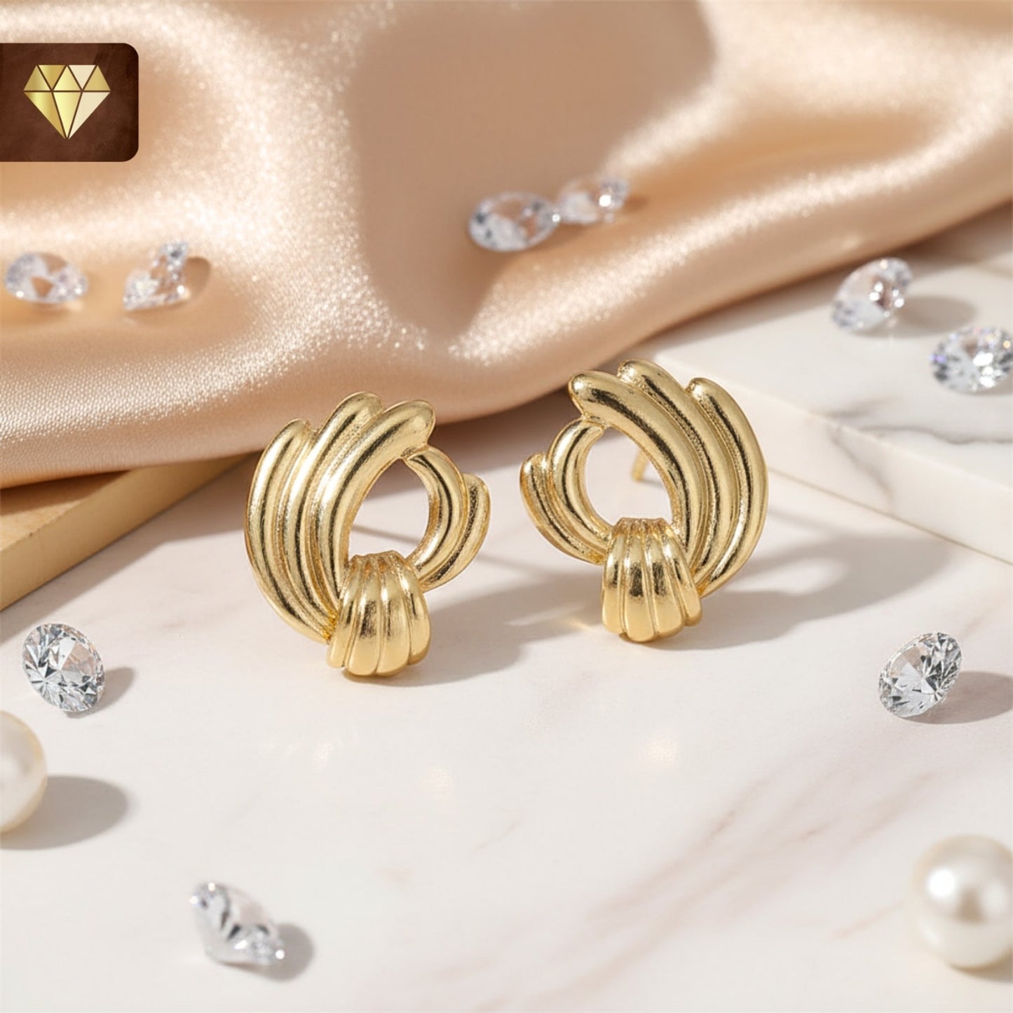 Gold-plated sculptural knot stud earrings – vintage-inspired small round jewelry for women