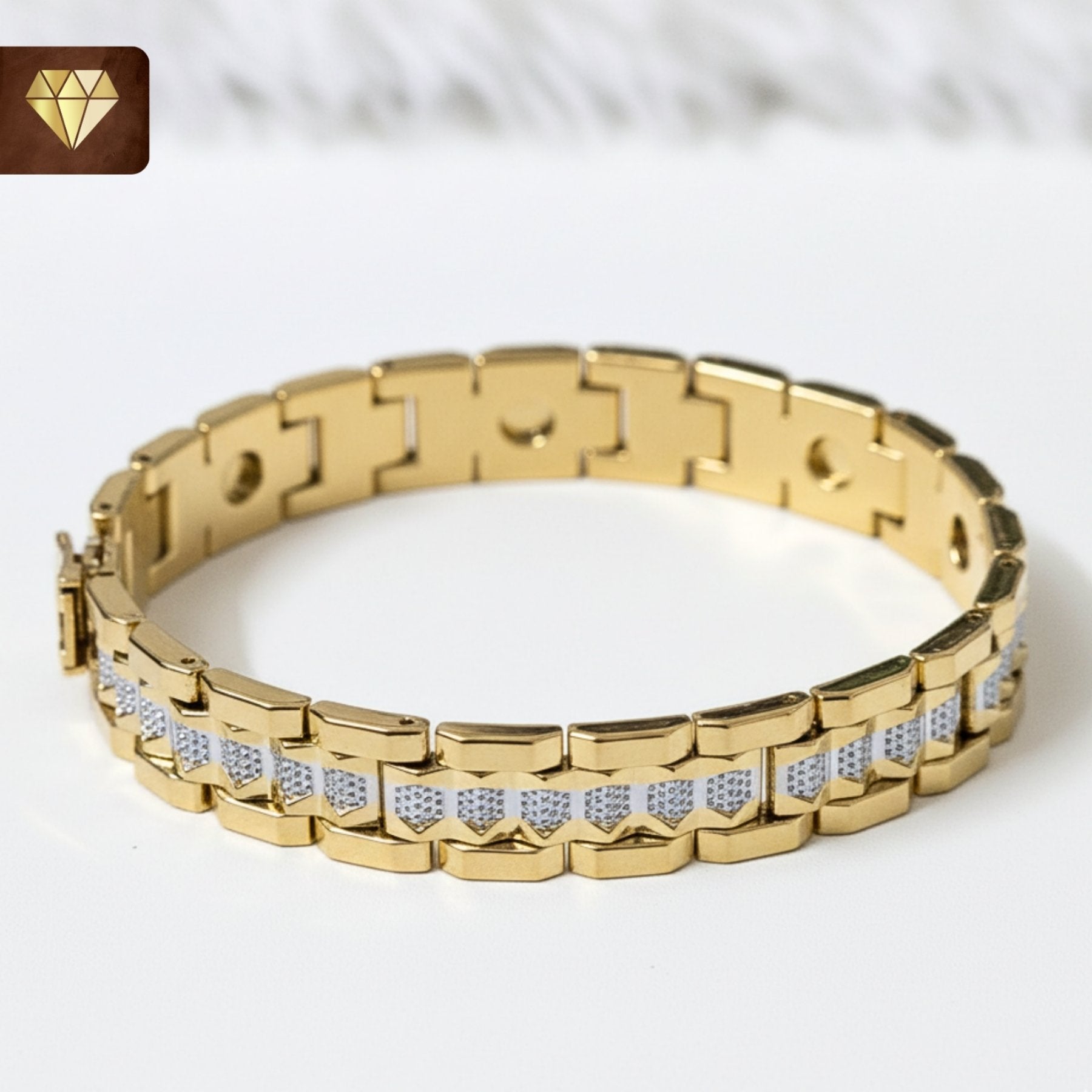Gold-plated men’s chain bracelet with Silver-gold dual-tone link design – luxury stainless steel jewelry
