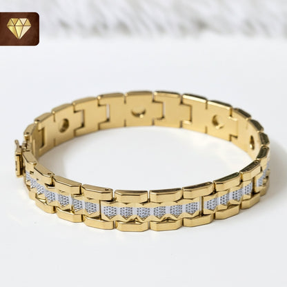 Gold-plated men’s chain bracelet with Silver-gold dual-tone link design – luxury stainless steel jewelry