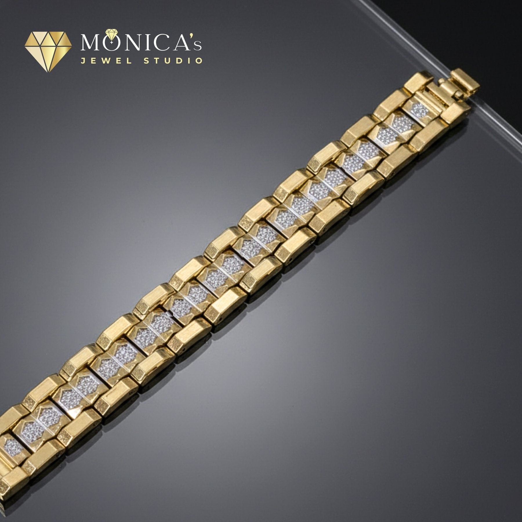 Gold-plated men’s chain bracelet with Silver-gold dual-tone link design – luxury stainless steel jewelry