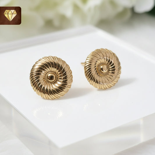 Gold-plated textured round stud earrings with spiral design – vintage-inspired minimalist jewelry for women