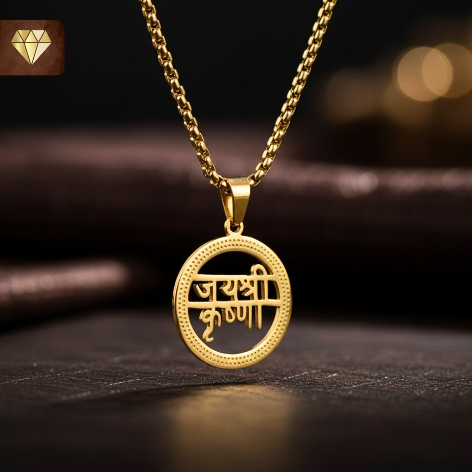 Men’s Jai Shri Krishna gold-plated round pendant chain necklace – devotional spiritual jewelry
