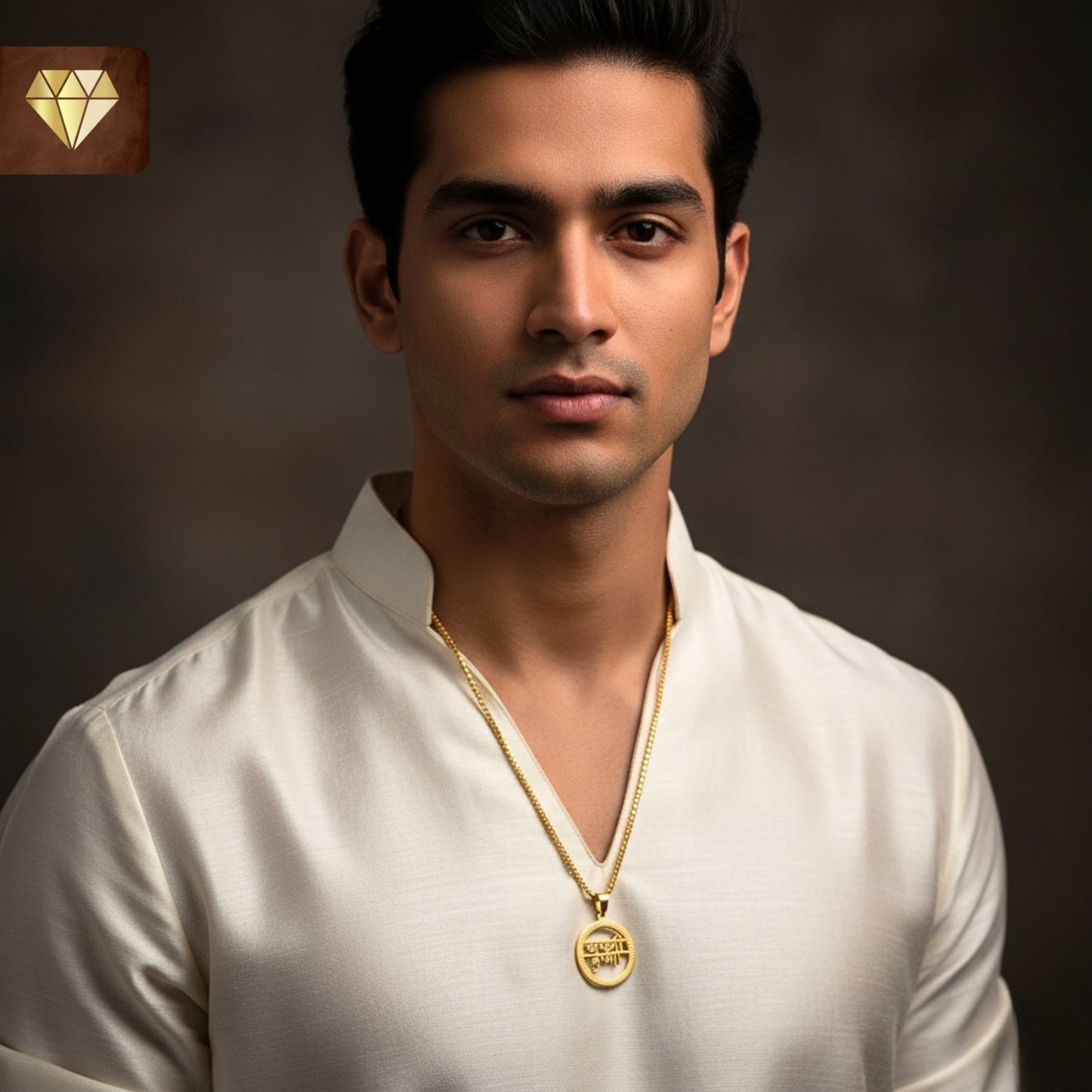 Men’s Jai Shri Krishna gold-plated round pendant chain necklace – devotional spiritual jewelry