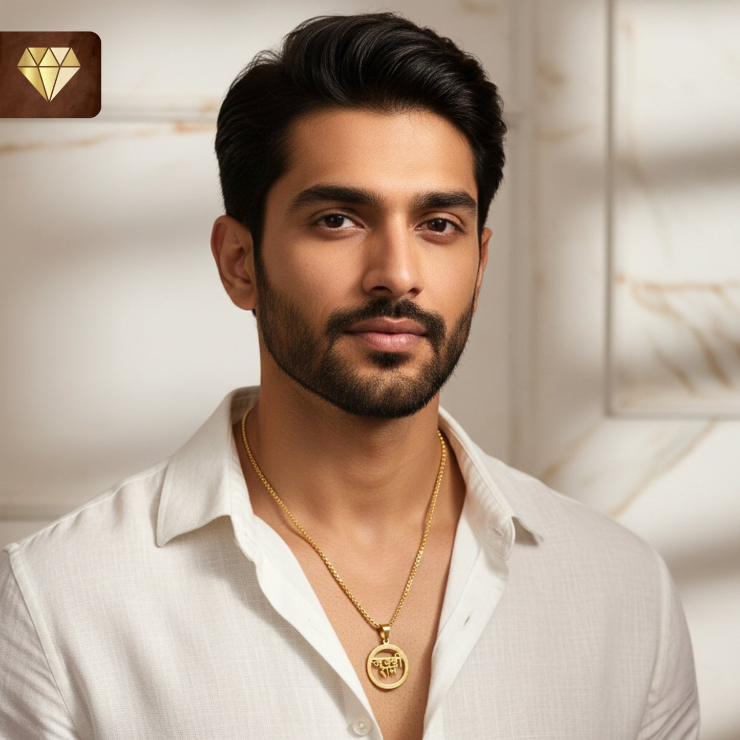 Men’s Jai Shri Ram gold-plated round pendant chain necklace – spiritual devotional jewelry