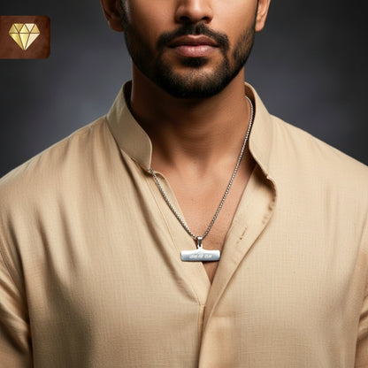 Men’s Jai Shri Ram rectangular silver pendant chain necklace – devotional spiritual jewelry