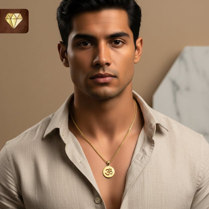 Men’s gold-plated Om pendant chain necklace – spiritual jewelry for meditation and daily wear
