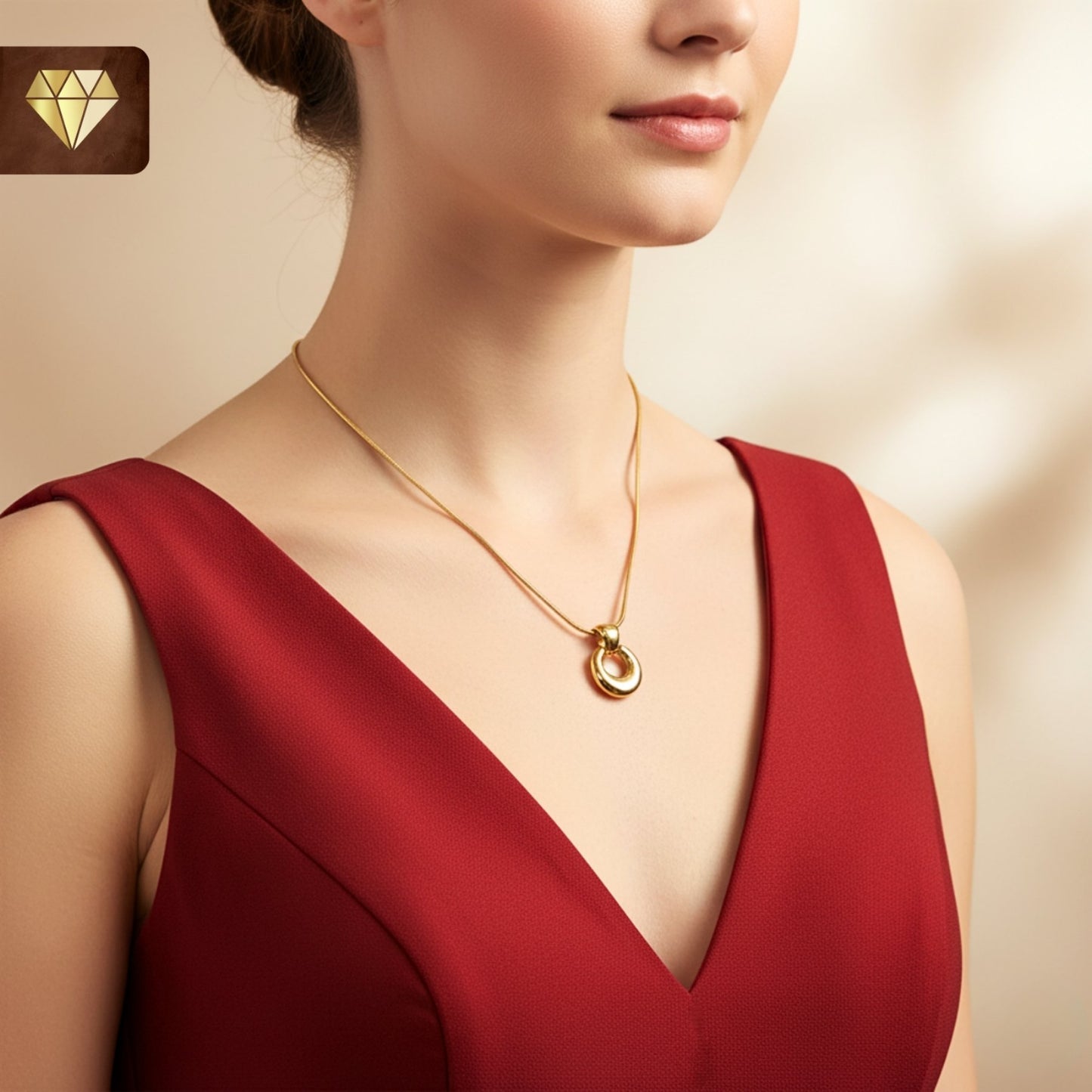 Minimalist gold-plated donut circular pendant necklace with smooth high-polish finish for women