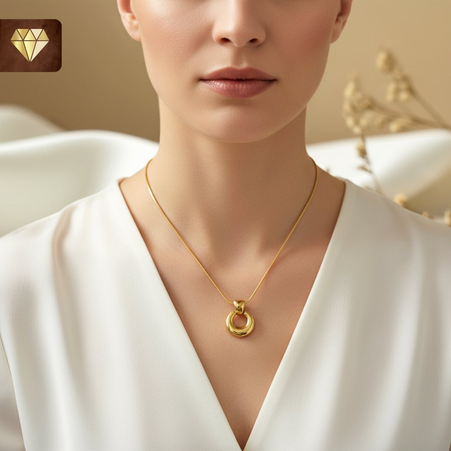 Minimalist gold-plated donut circular pendant necklace with smooth high-polish finish for women