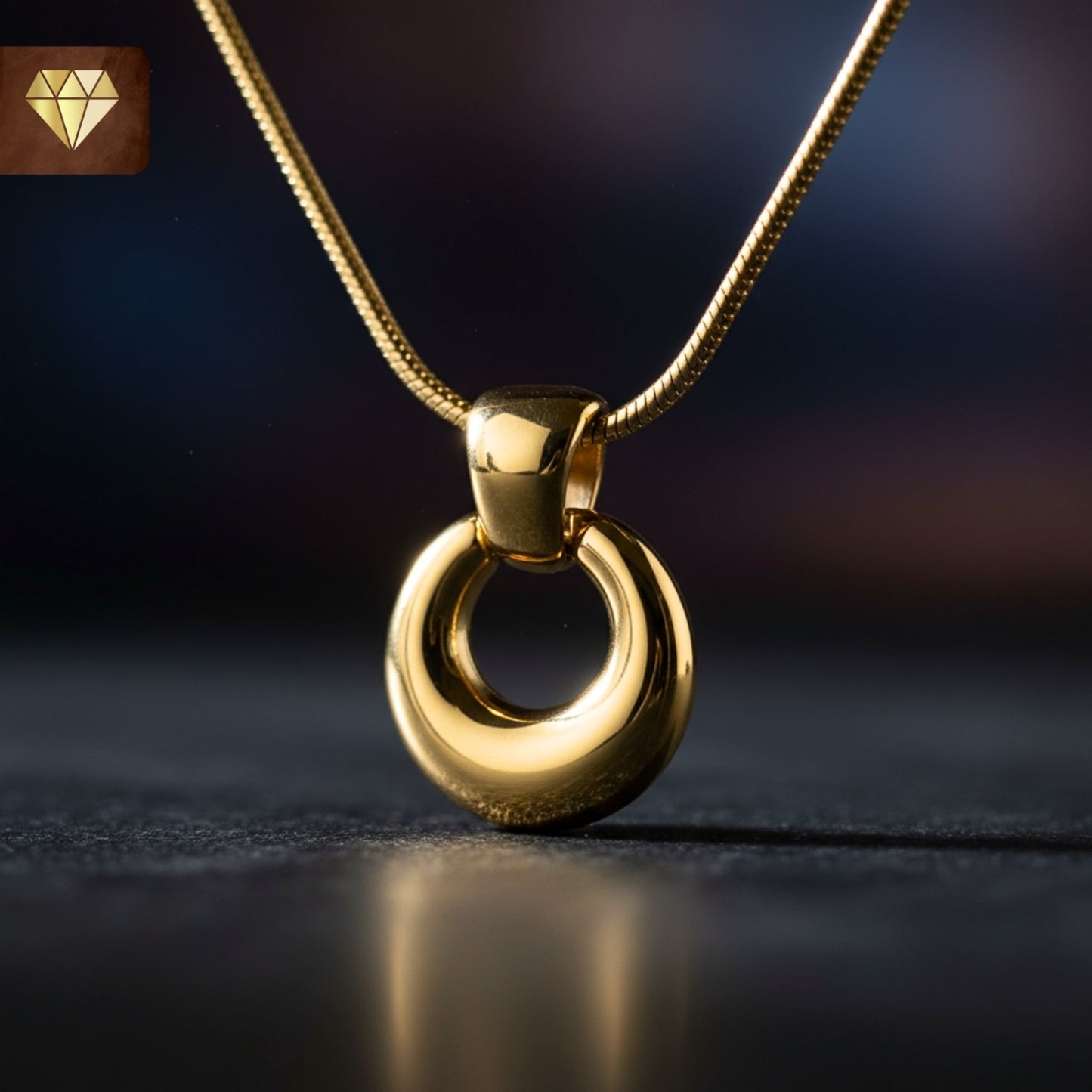 Minimalist gold-plated donut circular pendant necklace with smooth high-polish finish for women