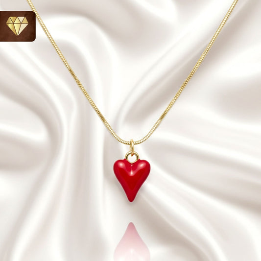 Lightweight Red Enamel Heart Pendant Necklace on Gold-Plated Chain – Minimal Romantic Jewelry