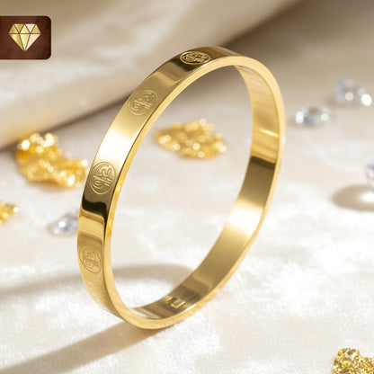 Gold-plated Om engraved men’s kada bracelet – spiritual stainless steel cuff bangle