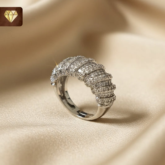 Silver dome cocktail finger ring with layered AD (American Diamond) CZ stones for women