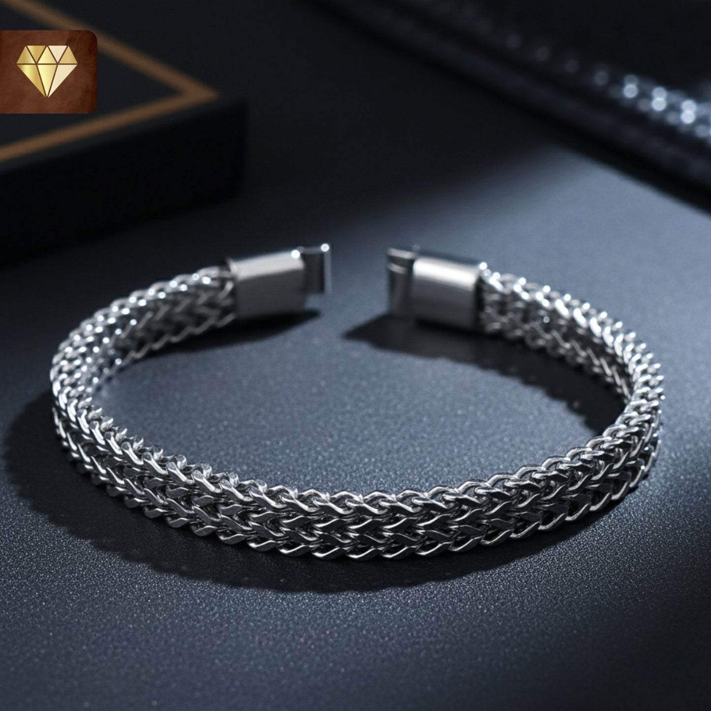 Men’s woven stainless steel chain bracelet – silver-tone interlinked bangle jewelry