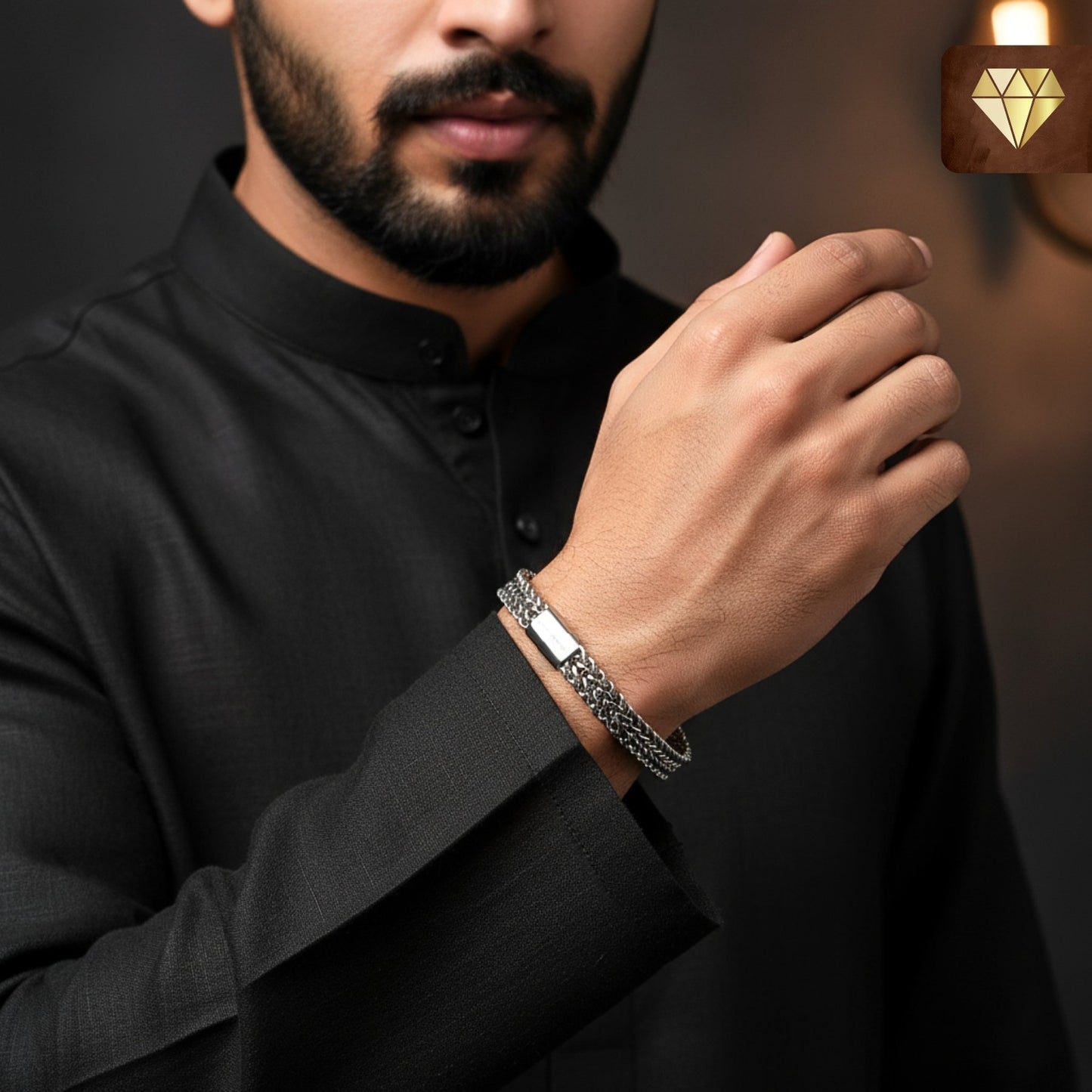 Men’s woven stainless steel chain bracelet – silver-tone interlinked bangle jewelry