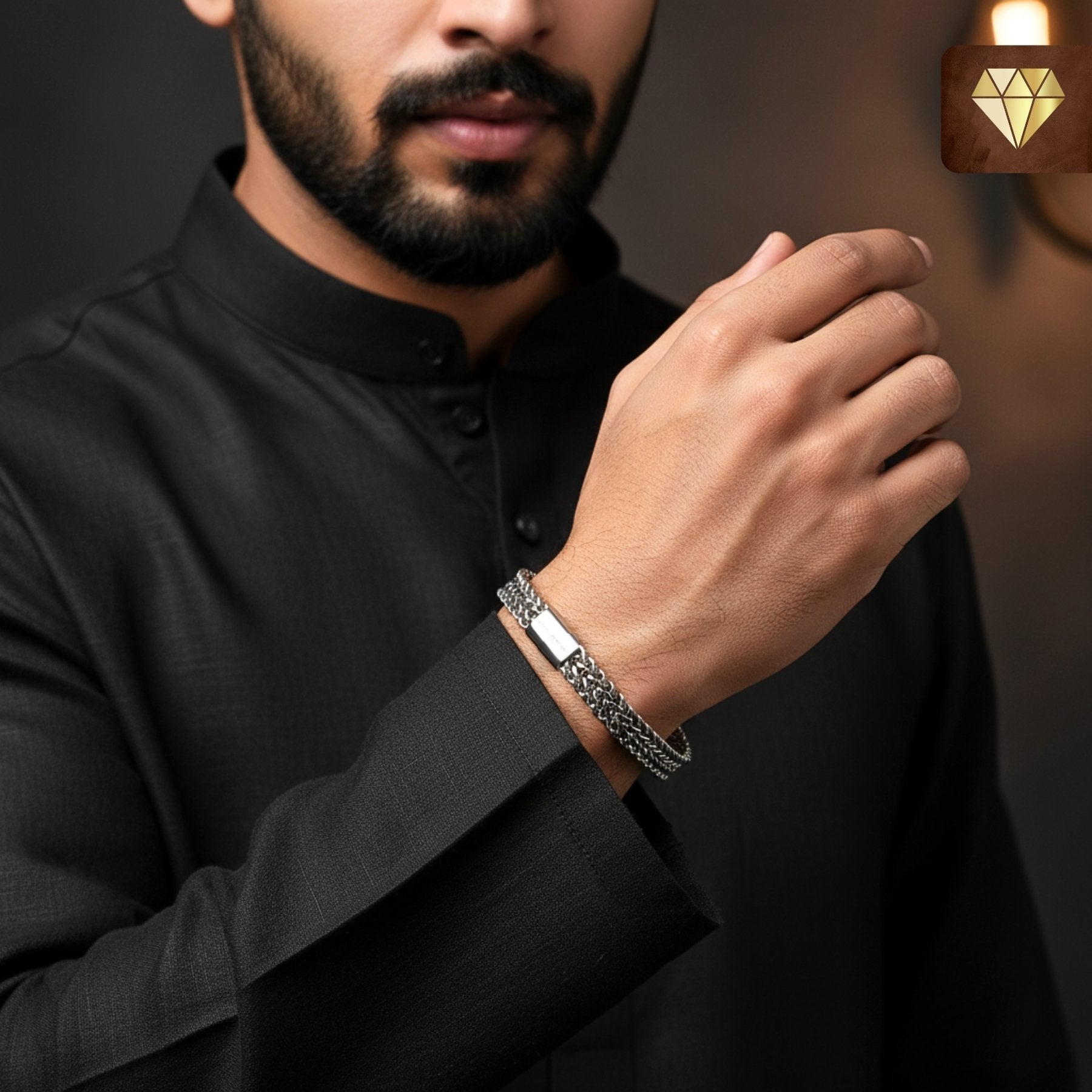 Men’s woven stainless steel chain bracelet – silver-tone interlinked bangle jewelry